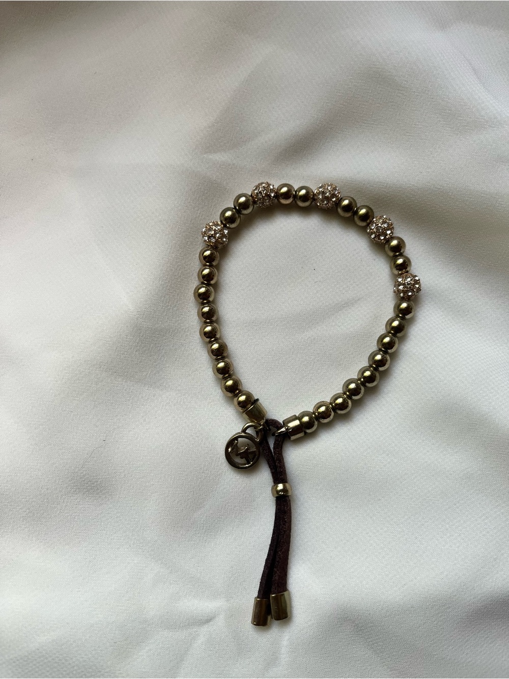 Michael Kors Gold Beaded Stretch Bracelet with Charm